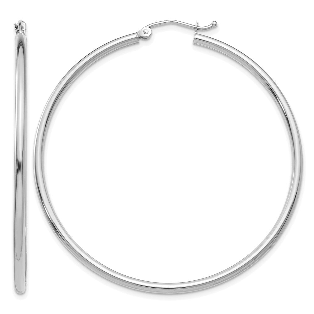 14k White Gold Polished 2x50mm Tube Hoop Earrings