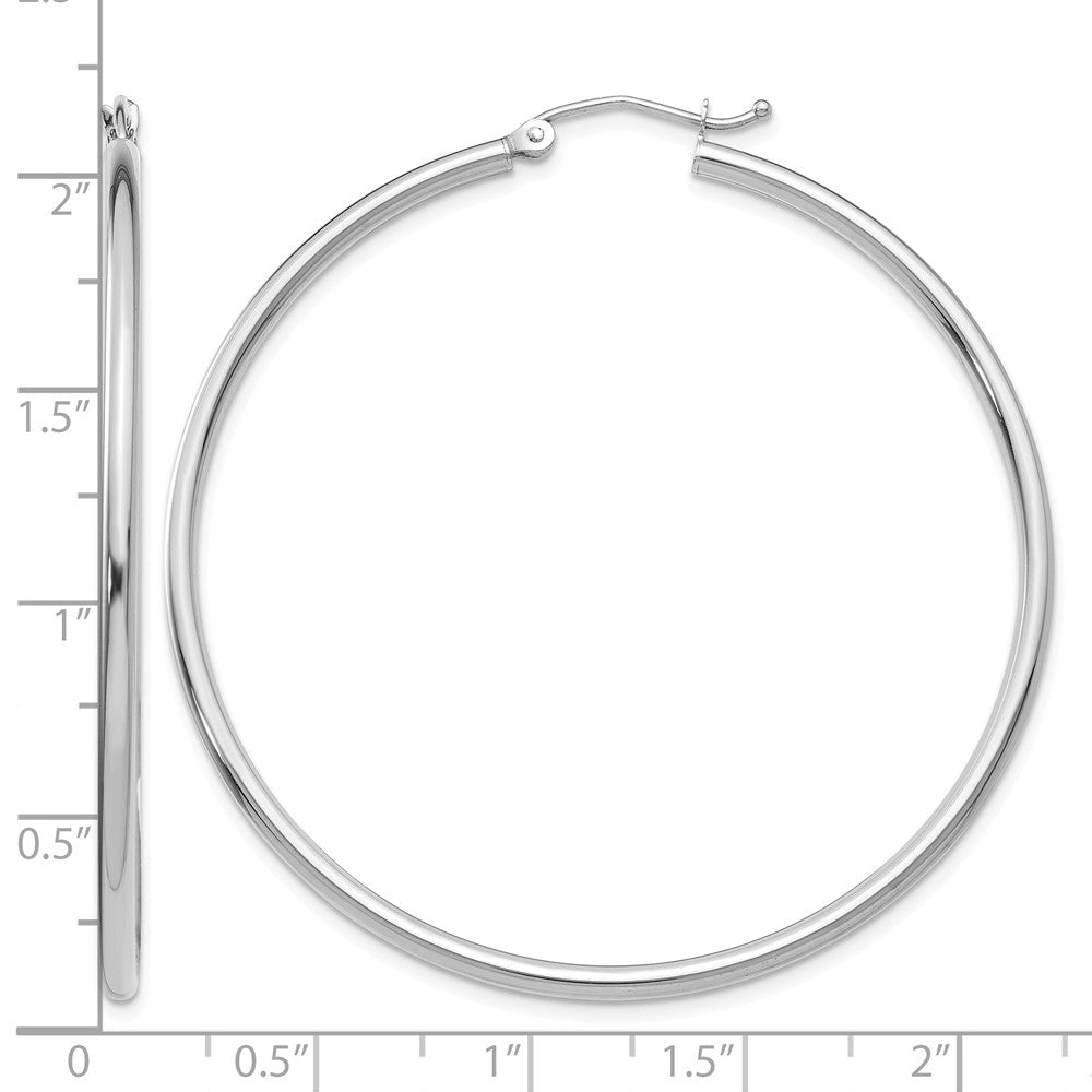 14k White Gold Polished 2x50mm Lightweight Tube Hoop Earrings