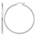 14k White Gold Polished 2x50mm Lightweight Tube Hoop Earrings