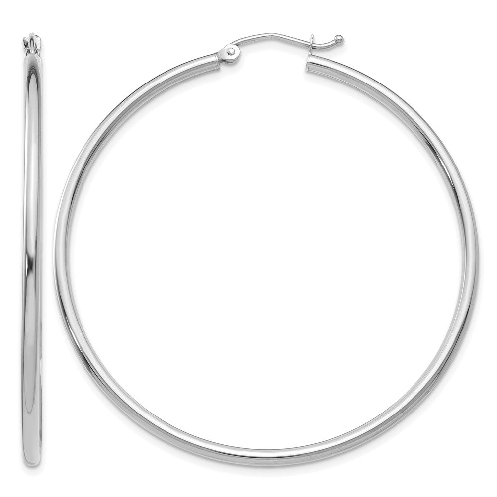 14k White Gold Polished 2x50mm Lightweight Tube Hoop Earrings