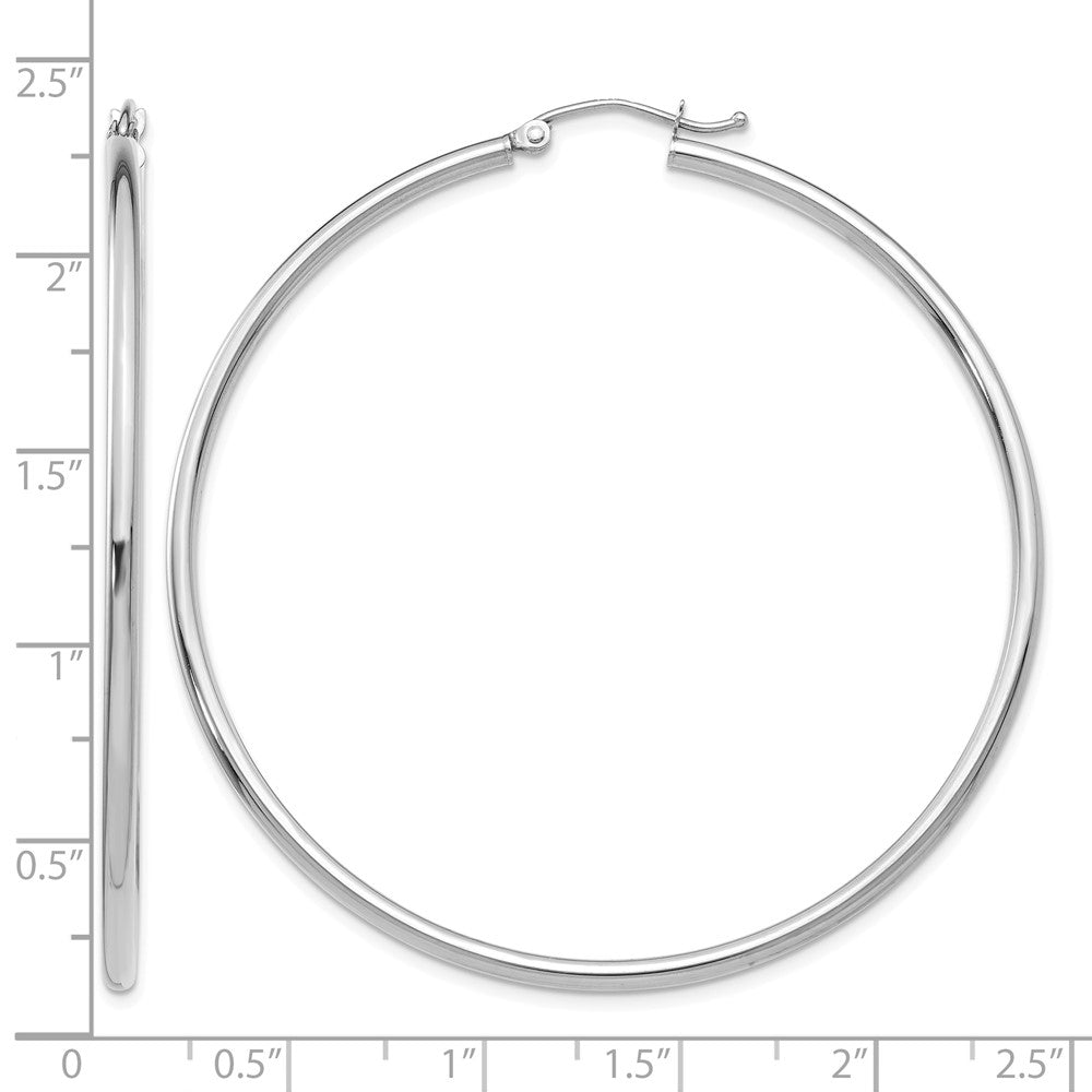14k White Gold Polished 2x55mm Tube Hoop Earrings