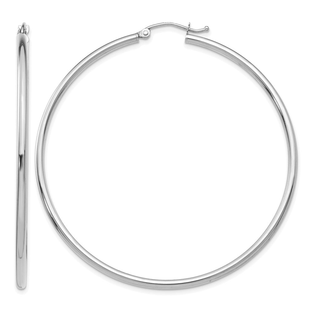 14k White Gold Polished 2x55mm Tube Hoop Earrings