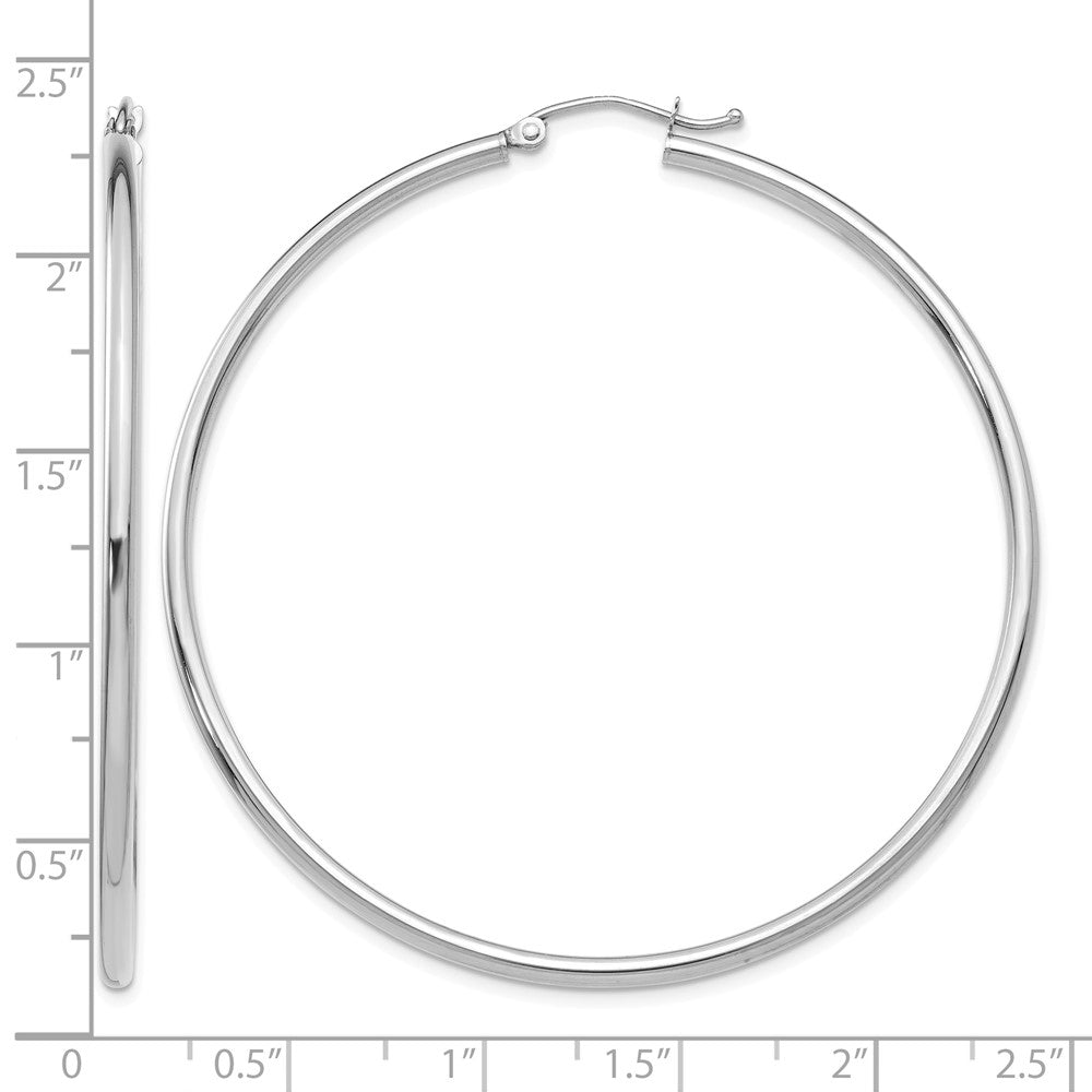 14k White Gold Polished 2x55mm Lightweight Tube Hoop Earrings
