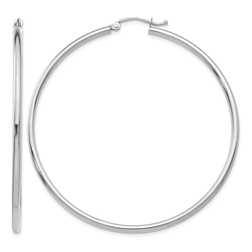 14k White Gold Polished 2x55mm Lightweight Tube Hoop Earrings