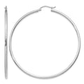 14k White Gold Polished 2x60mm Tube Hoop Earrings