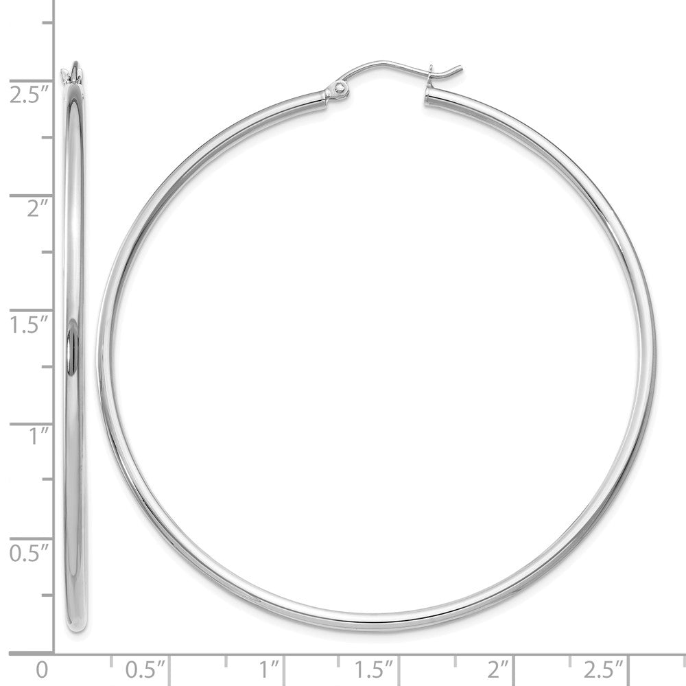 14k White Gold Polished 2x60mm Lightweight Tube Hoop Earrings