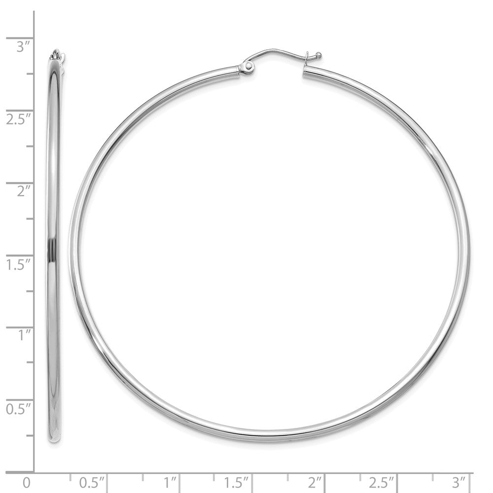 14k White Gold Polished 2x65mm Tube Hoop Earrings