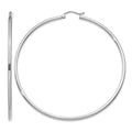 14k White Gold Polished 2x65mm Tube Hoop Earrings
