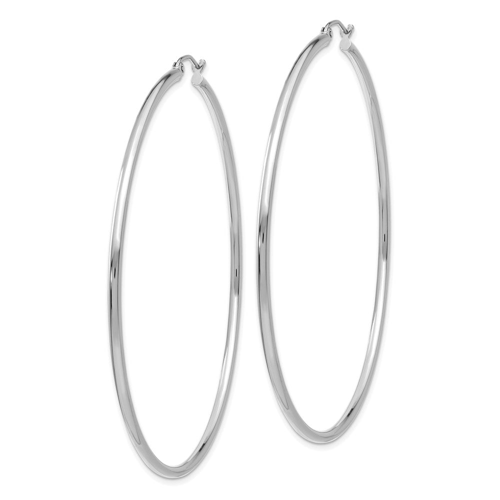 14k White Gold Polished 2x65mm Lightweight Tube Hoop Earrings