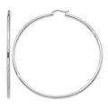 14k White Gold Polished 2x65mm Lightweight Tube Hoop Earrings