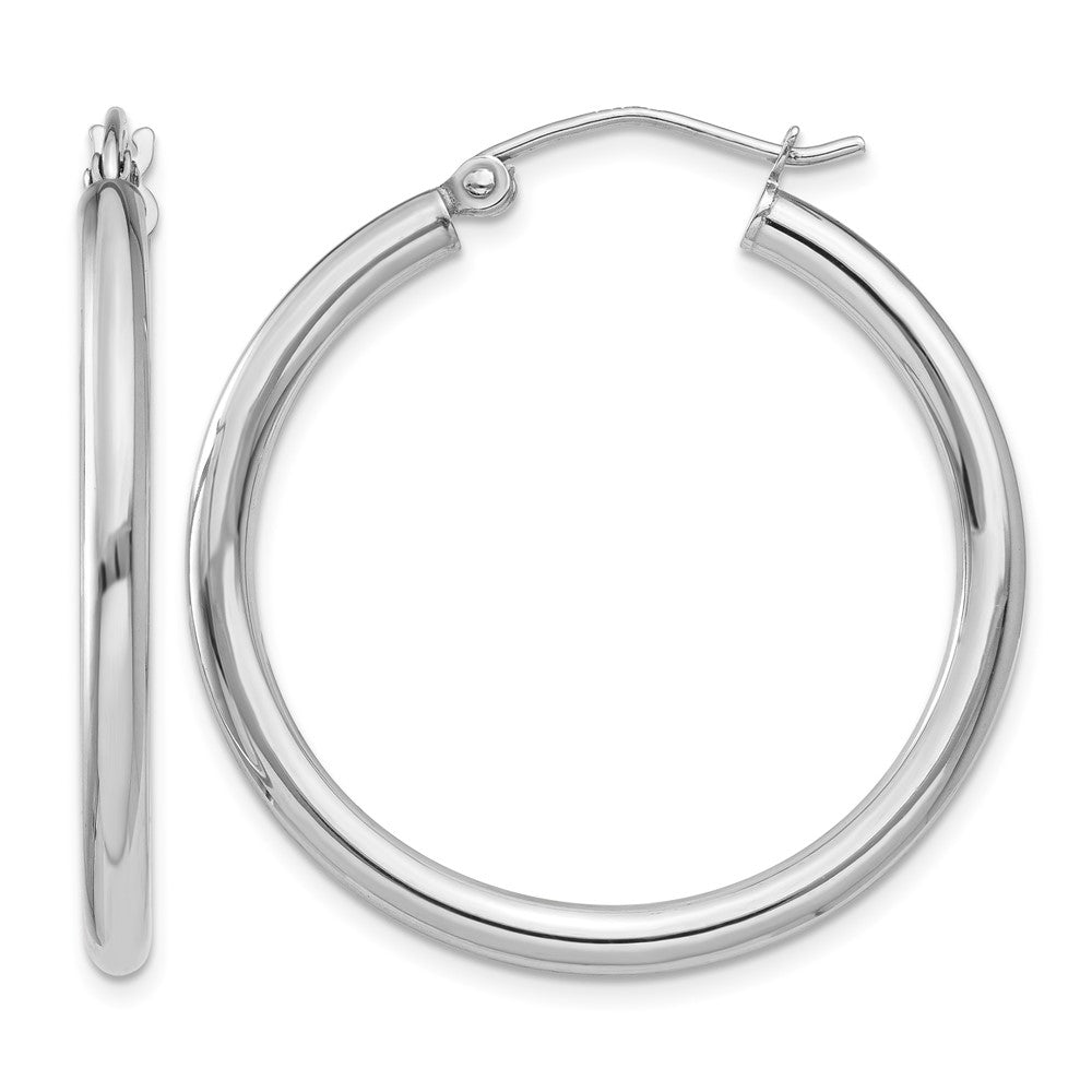 14K White Gold Polished 2.5mm Tube Hoop Earrings