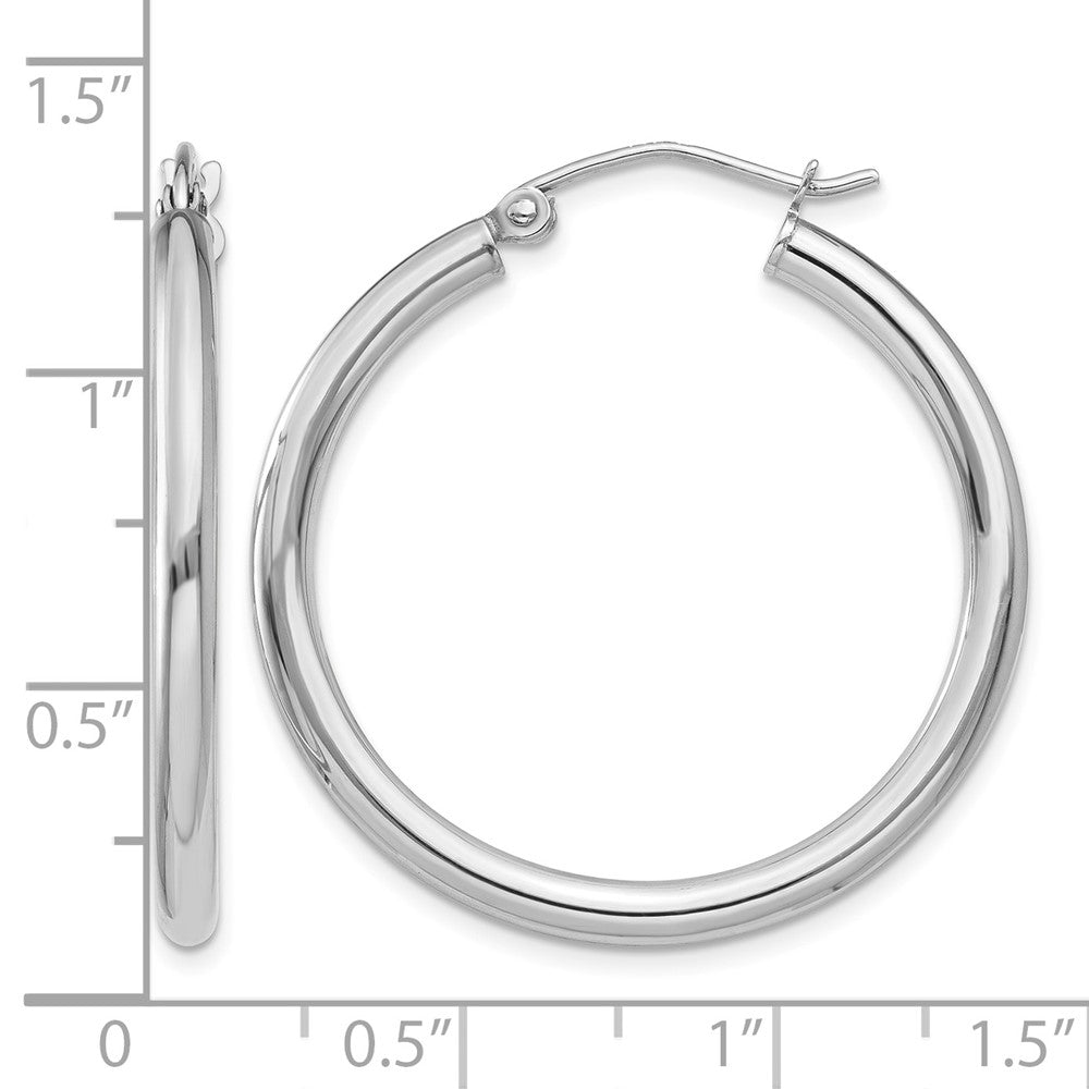 14K White Gold Polished 2.5mm Lightweight Tube Hoop Earrings