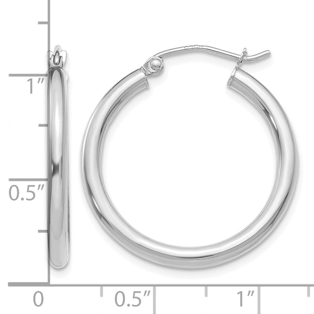 14K White Gold Polished 2.5mm Lightweight Tube Hoop Earrings