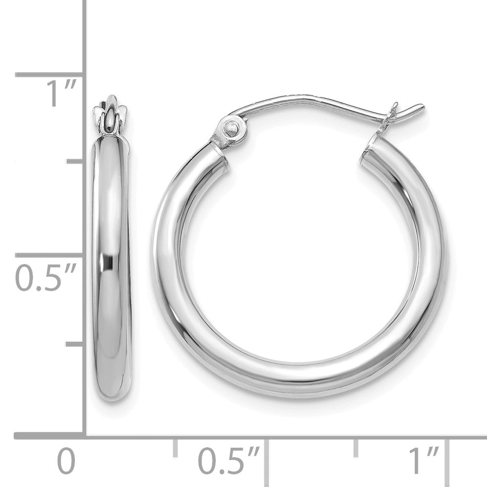14K White Gold Polished 2.5mm Lightweight Tube Hoop Earrings