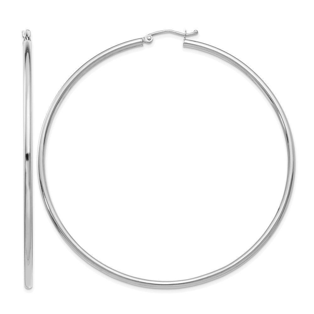 14K White Gold Polished 2.5mm Lightweight Tube Hoop Earrings