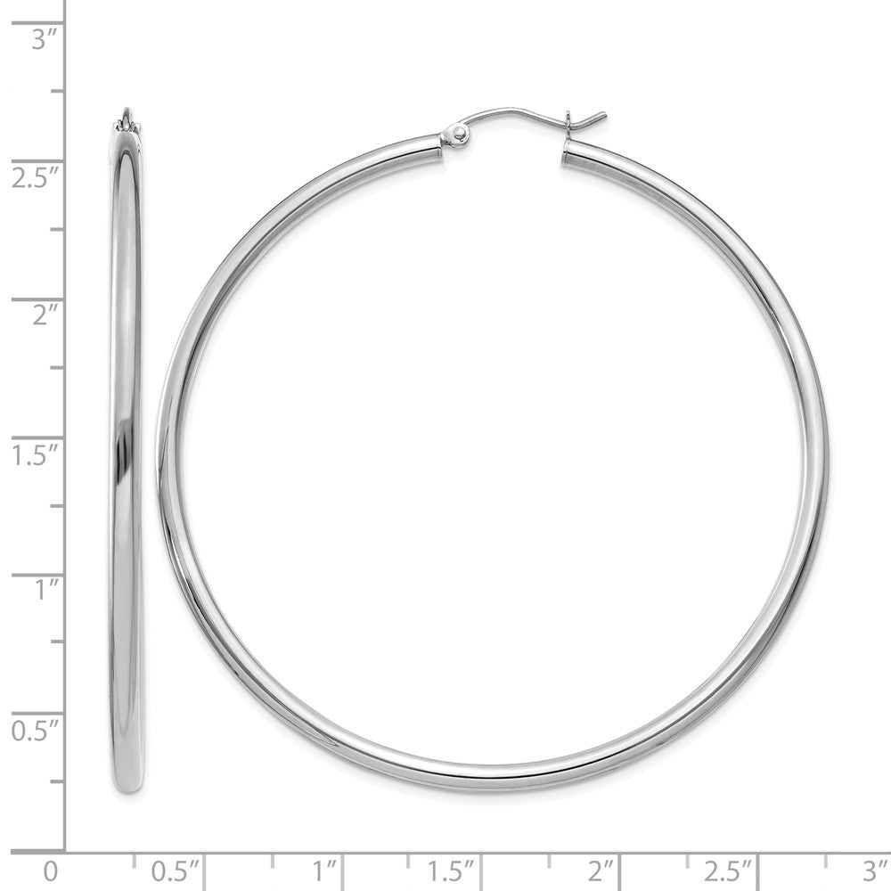 14K White Gold Polished 2.5mm Lightweight Tube Hoop Earrings