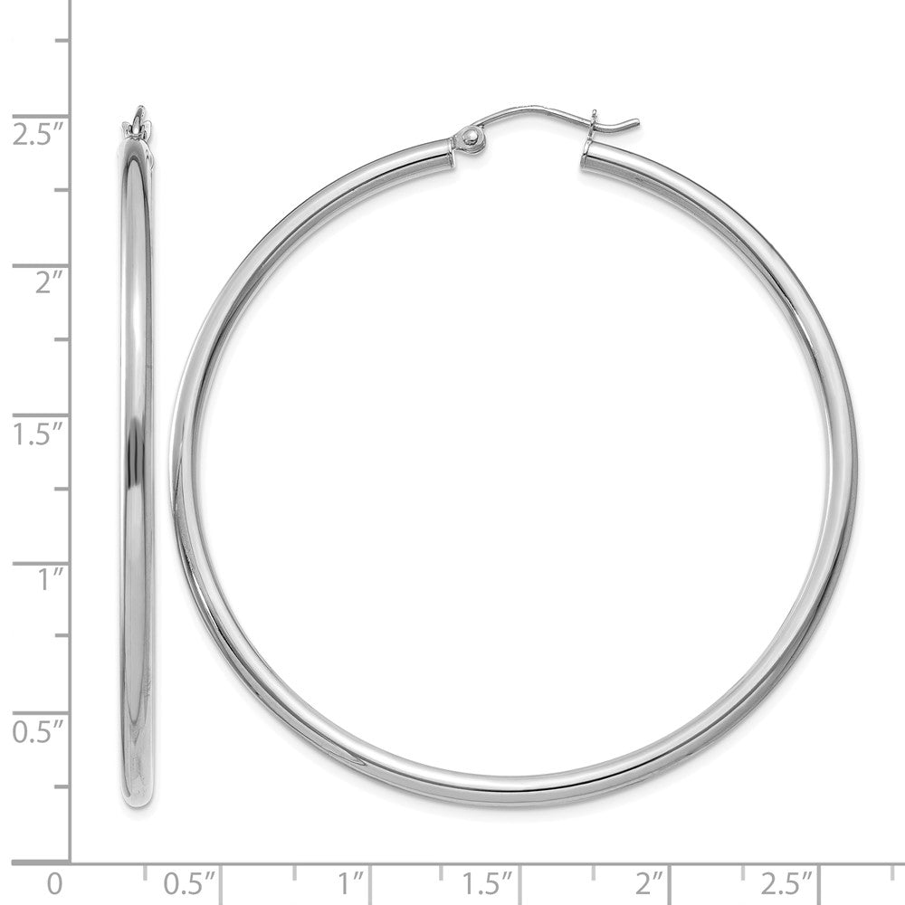 14K White Gold Polished 2.5mm Lightweight Tube Hoop Earrings