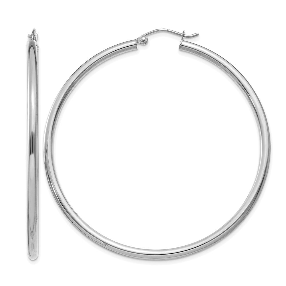 14K White Gold Polished 2.5mm Lightweight Tube Hoop Earrings