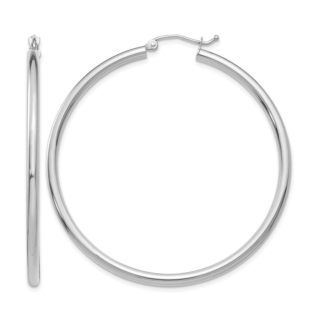 14K White Gold Polished 2.5mm Tube Hoop Earrings