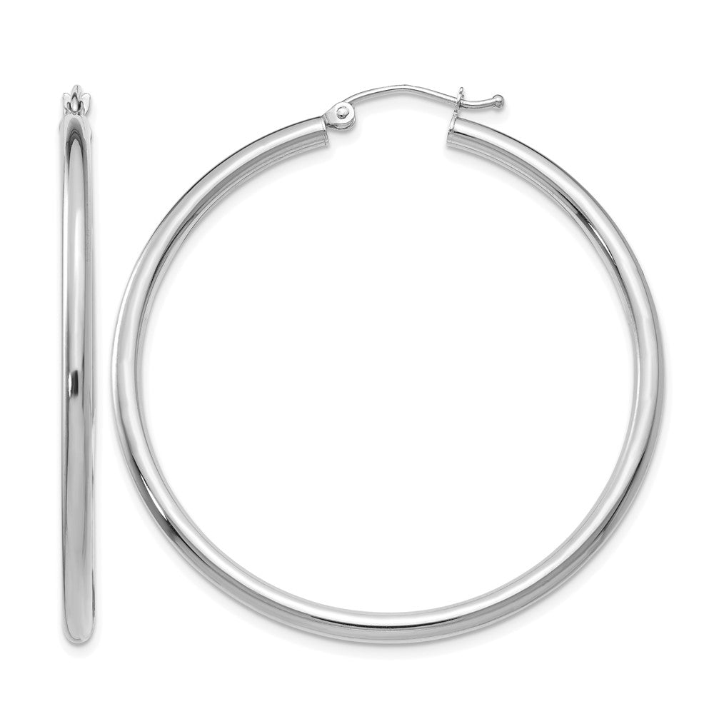 14K White Gold Polished 2.5mm Tube Hoop Earrings