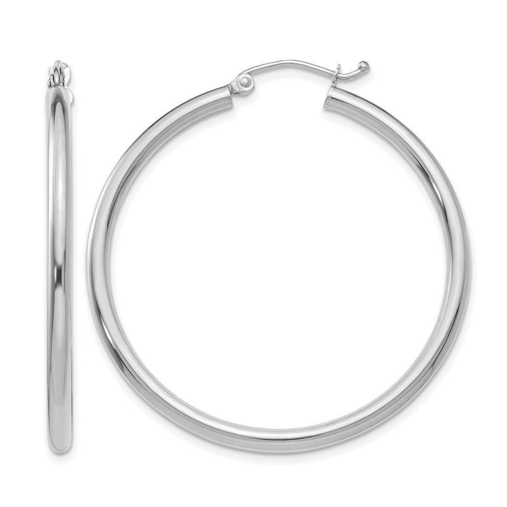 14K White Gold Polished 2.5mm Tube Hoop Earrings