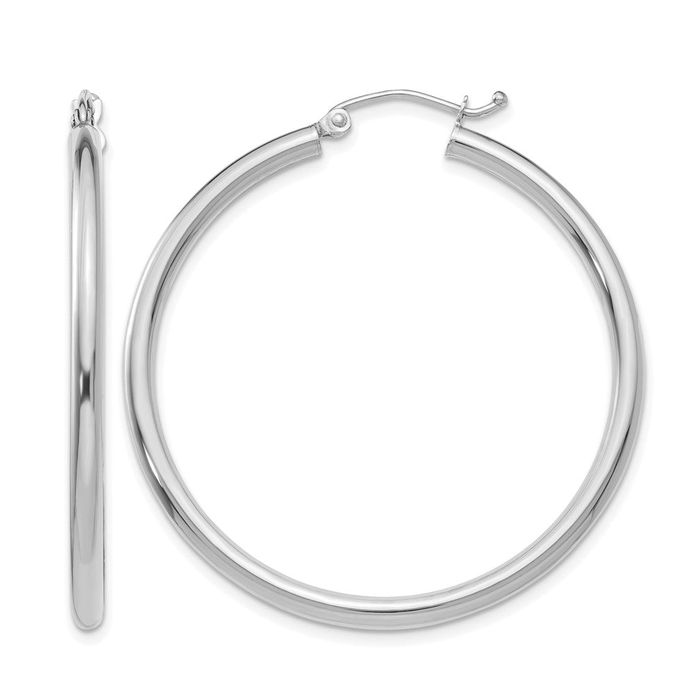 14K White Gold Polished 2.5mm Lightweight Tube Hoop Earrings