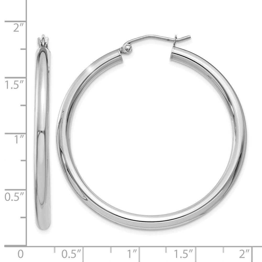 14K White Gold Polished 3mm Tube Hoop Earrings