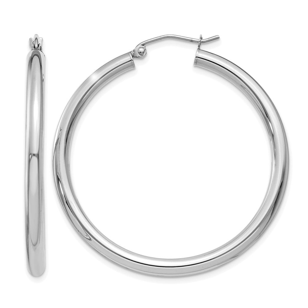 14K White Gold Polished 3mm Tube Hoop Earrings