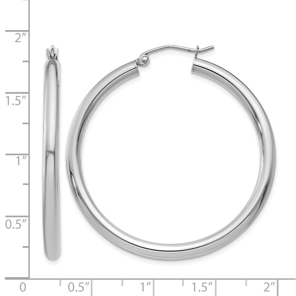 14K White Gold Polished 3mm Lightweight Tube Hoop Earrings