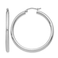 14K White Gold Polished 3mm Lightweight Tube Hoop Earrings