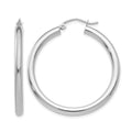 14K White Gold Polished 3mm Lightweight Tube Hoop Earrings