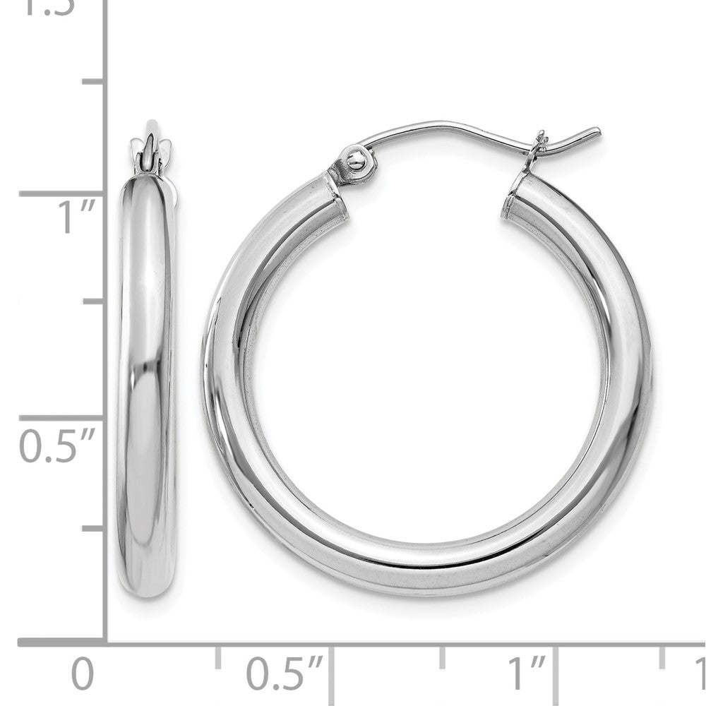 14K White Gold Polished 3mm Tube Hoop Earrings