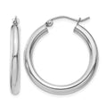 14K White Gold Polished 3mm Lightweight Tube Hoop Earrings