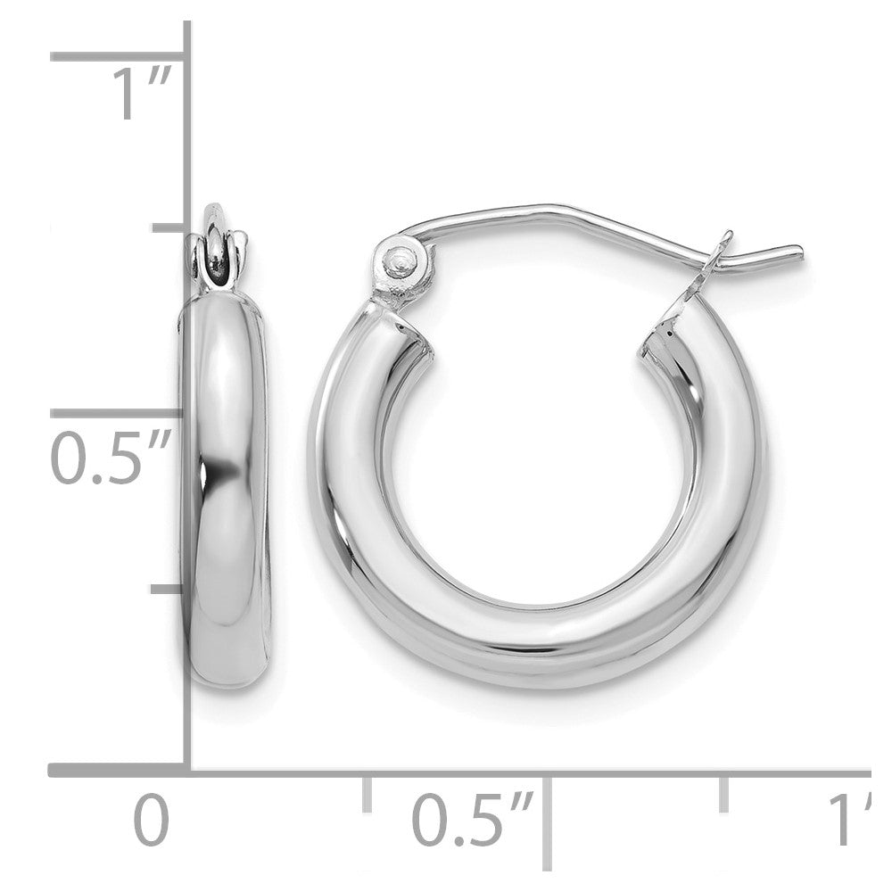 14K White Gold Polished 3mm Tube Hoop Earrings