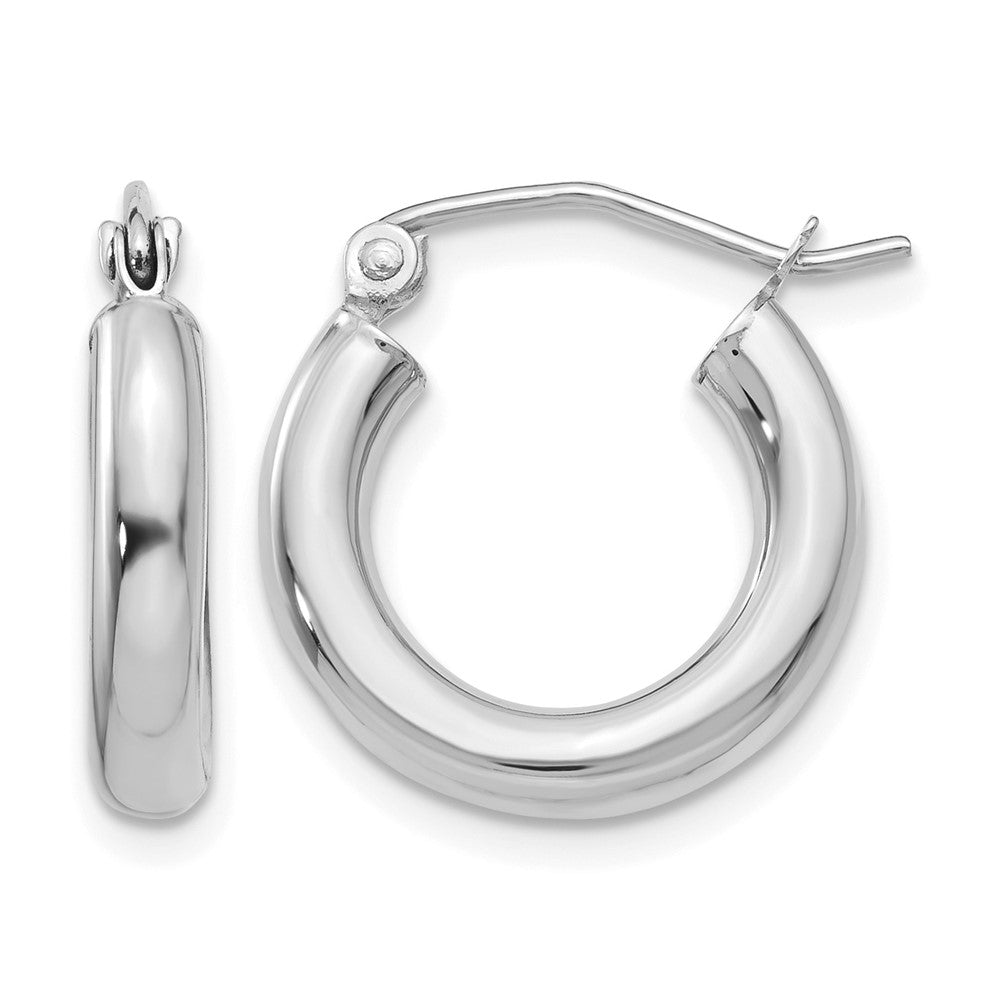 14K White Gold Polished 3mm Tube Hoop Earrings