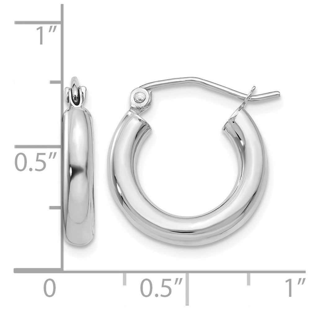 14K White Gold Polished 3mm Lightweight Tube Hoop Earrings