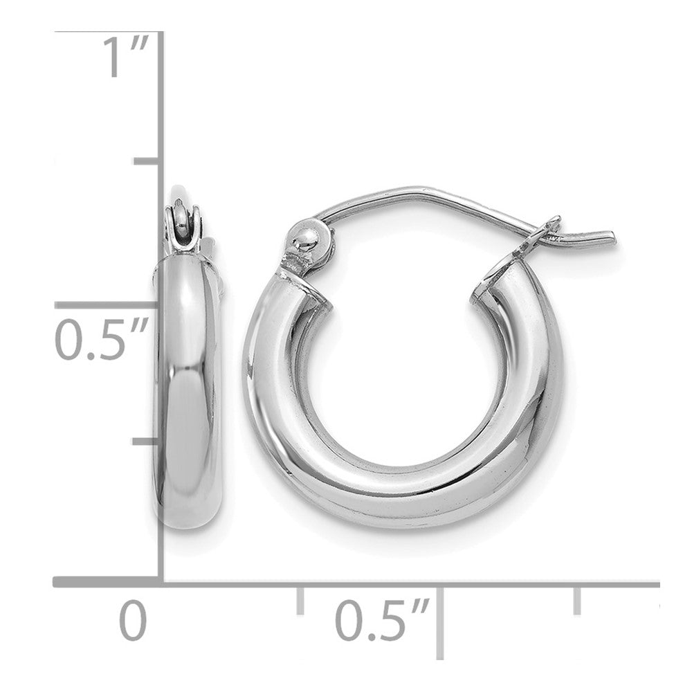14K White Gold Polished 3mm Tube Hoop Earrings