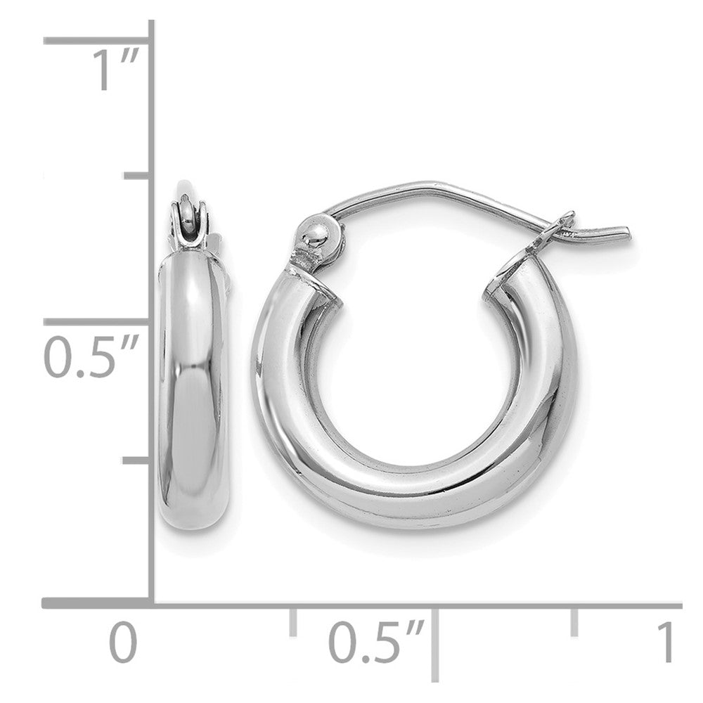 14K White Gold Polished 3mm Lightweight Tube Hoop Earrings