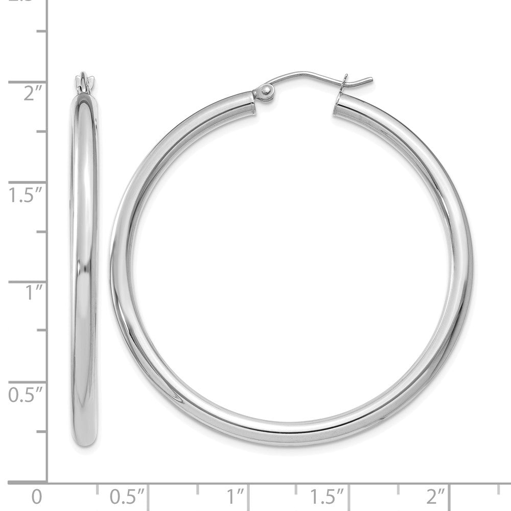 14K White Gold Polished 3mm Tube Hoop Earrings