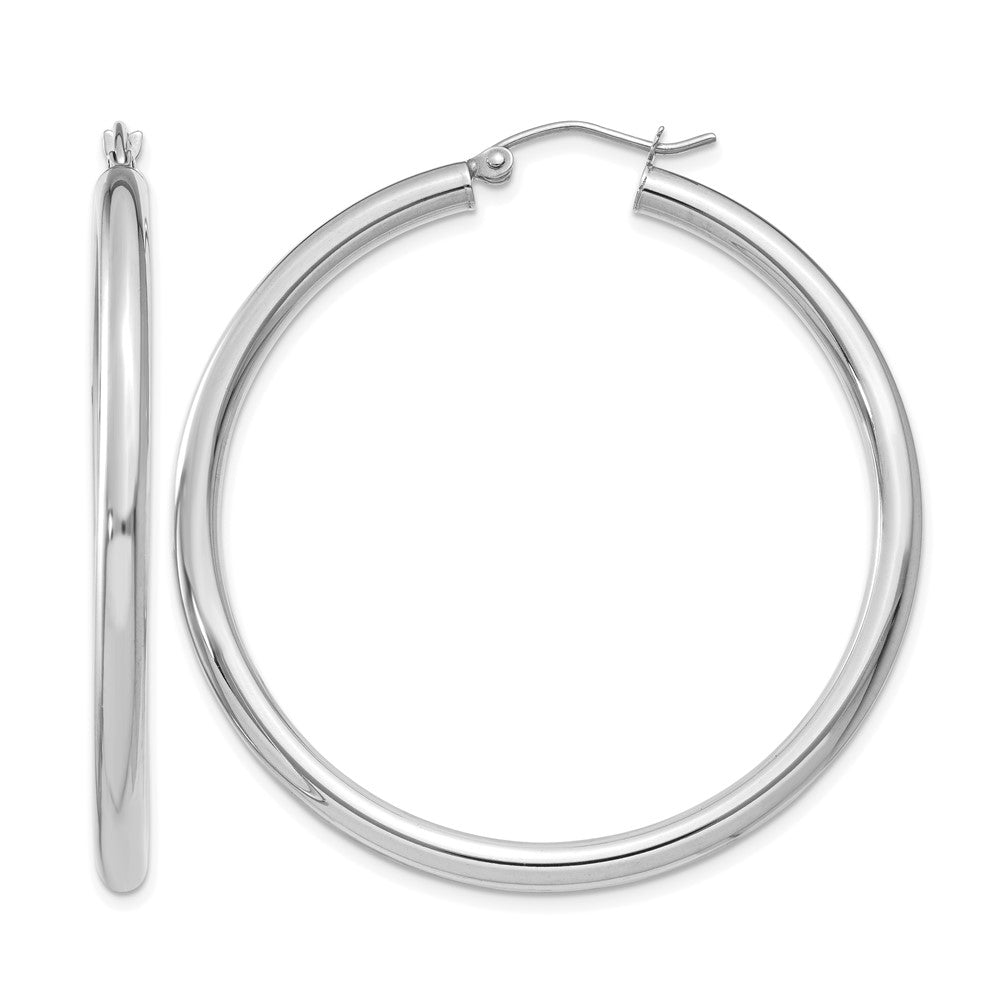 14K White Gold Polished 3mm Tube Hoop Earrings