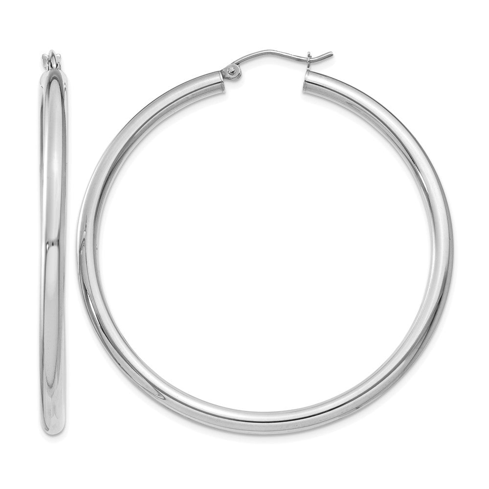14K White Gold Polished 3mm Tube Hoop Earrings