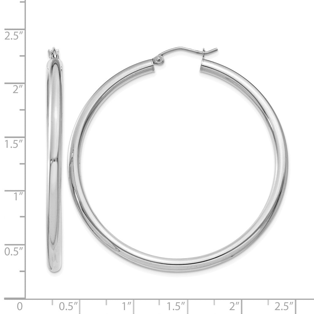 14K White Gold Polished 3mm Lightweight Tube Hoop Earrings