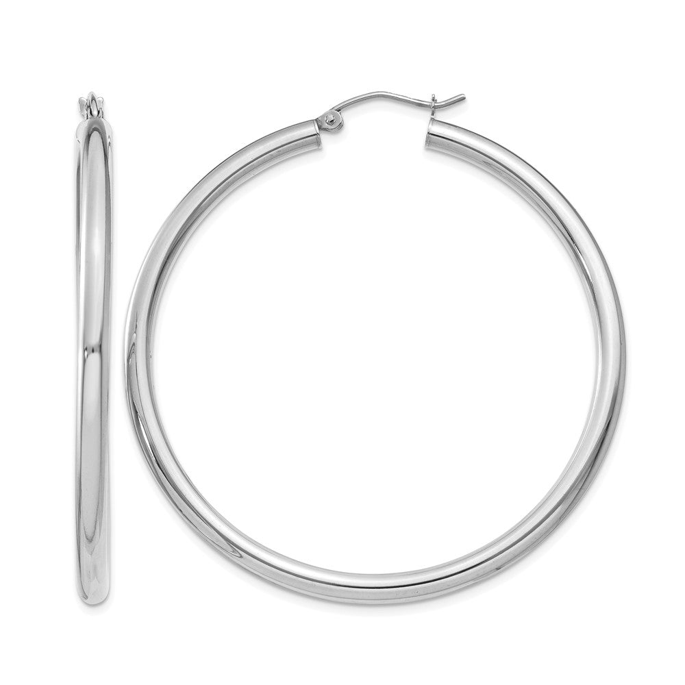 14K White Gold Polished 3mm Lightweight Tube Hoop Earrings