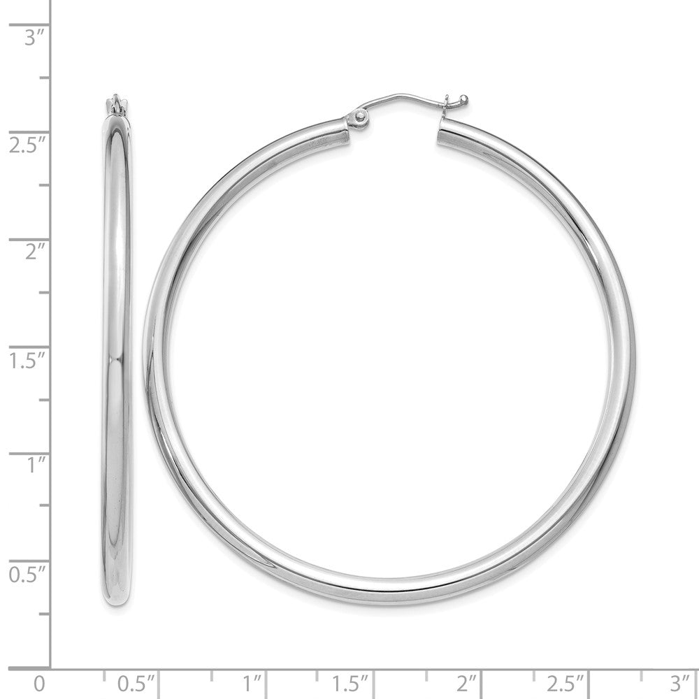 14K White Gold Polished 3mm Tube Hoop Earrings
