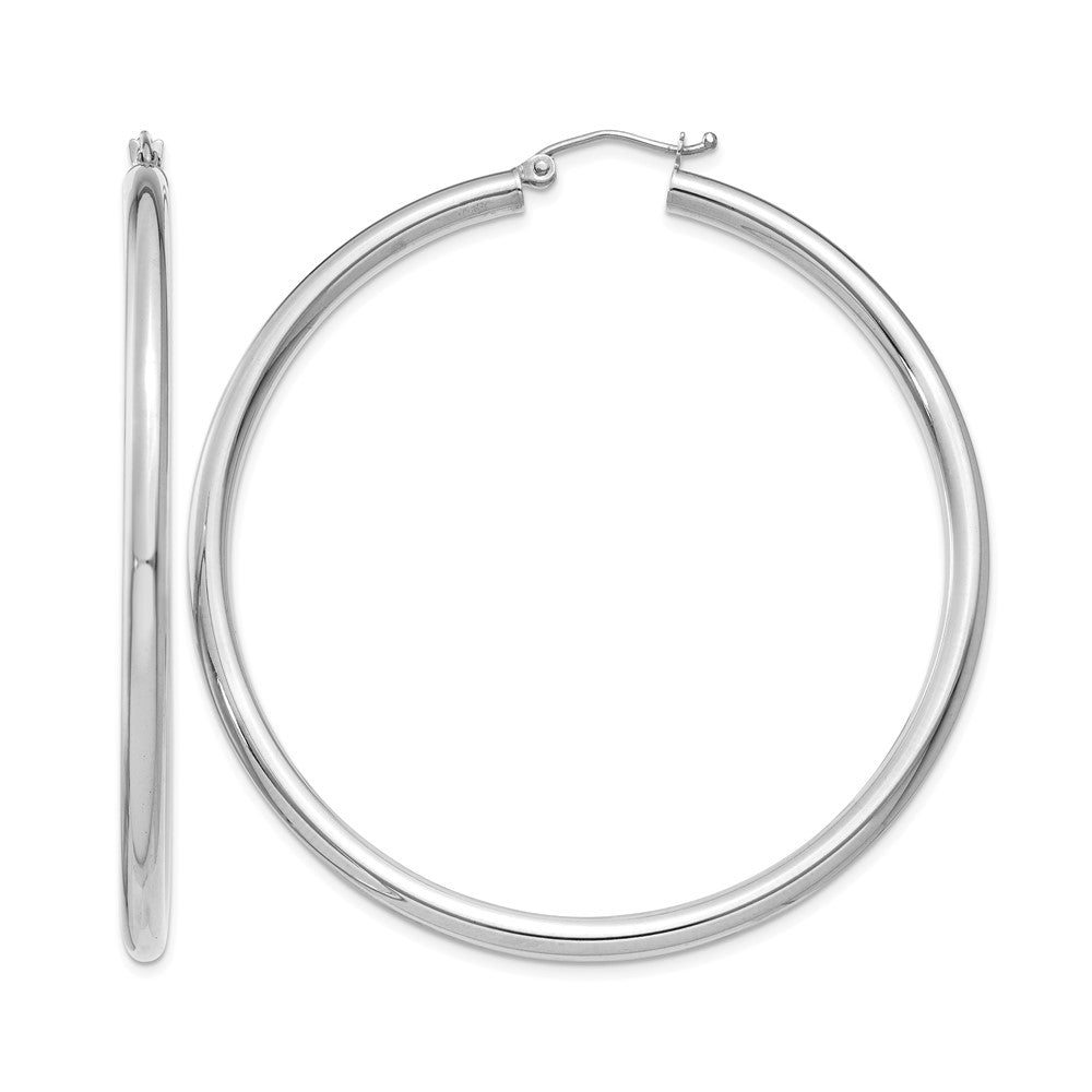 14K White Gold Polished 3mm Tube Hoop Earrings