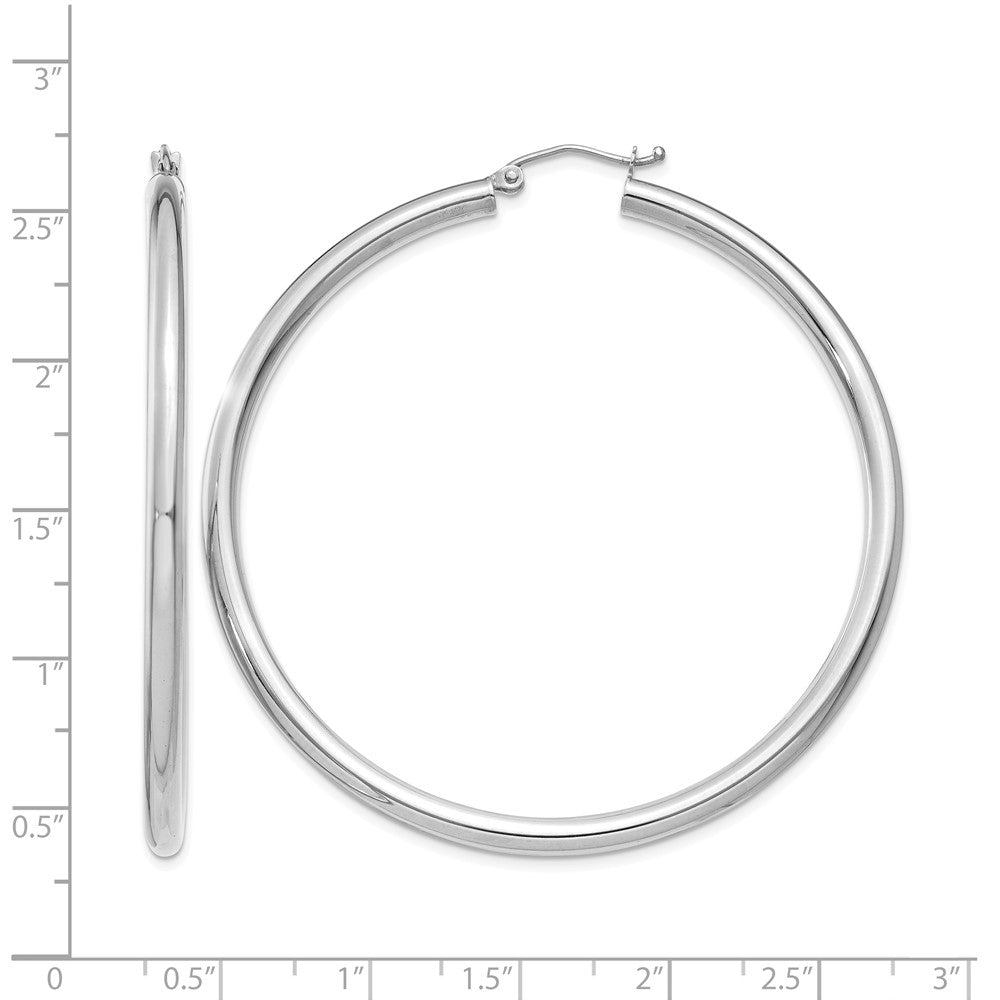 14K White Gold Polished 3mm Lightweight Tube Hoop Earrings