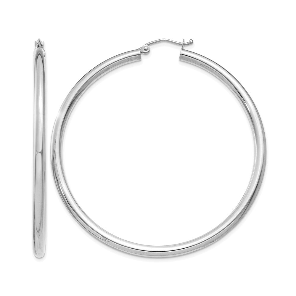 14K White Gold Polished 3mm Lightweight Tube Hoop Earrings