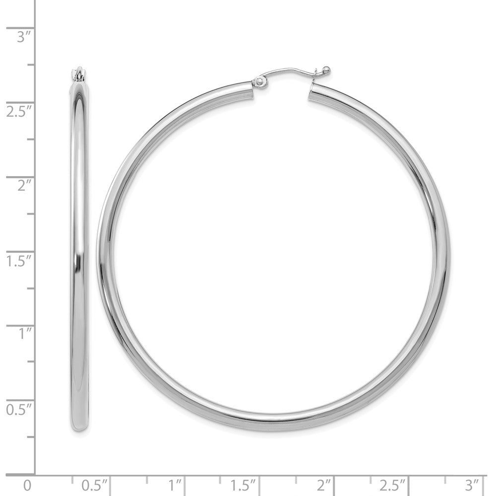 14K White Gold Polished 3mm Tube Hoop Earrings