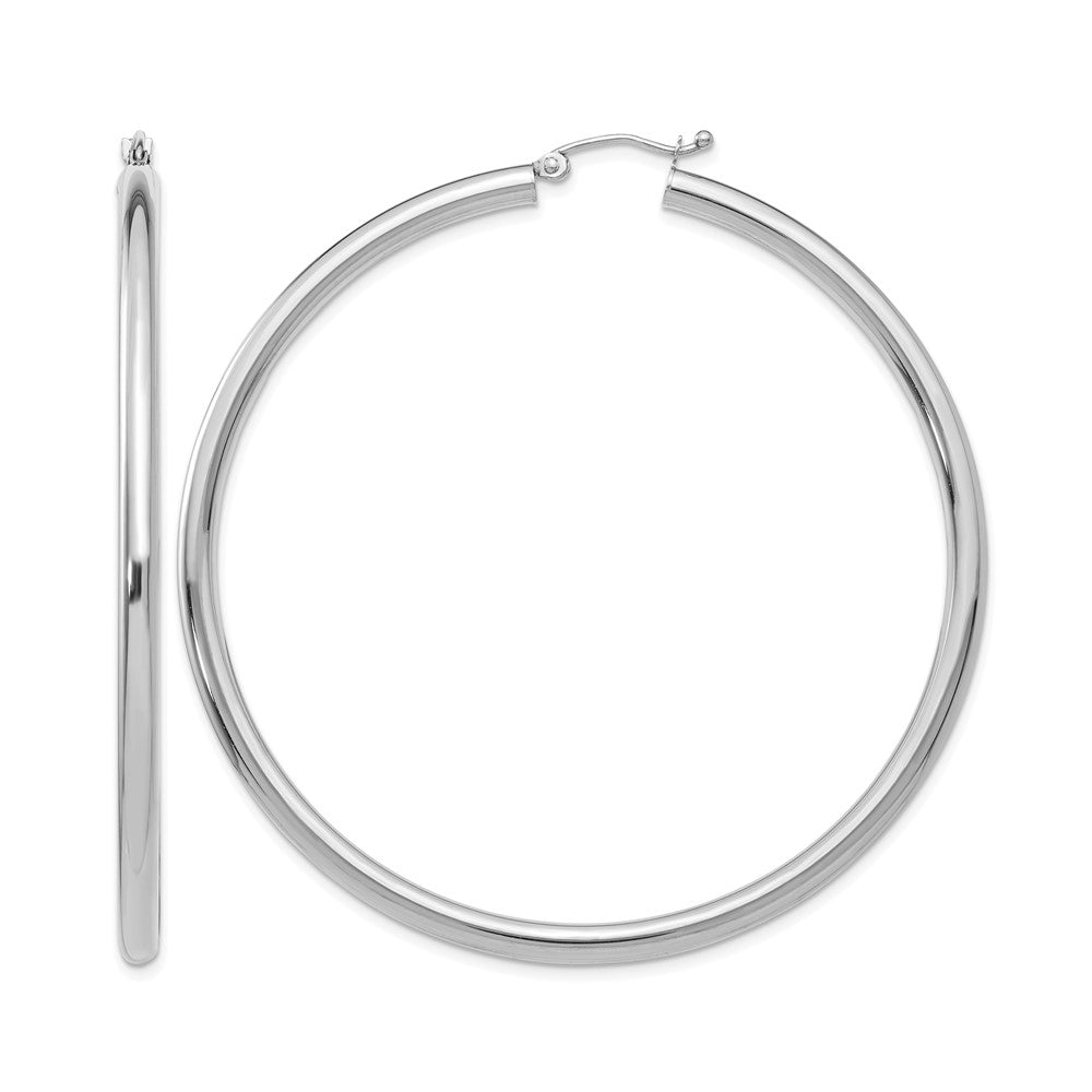 14K White Gold Polished 3mm Tube Hoop Earrings