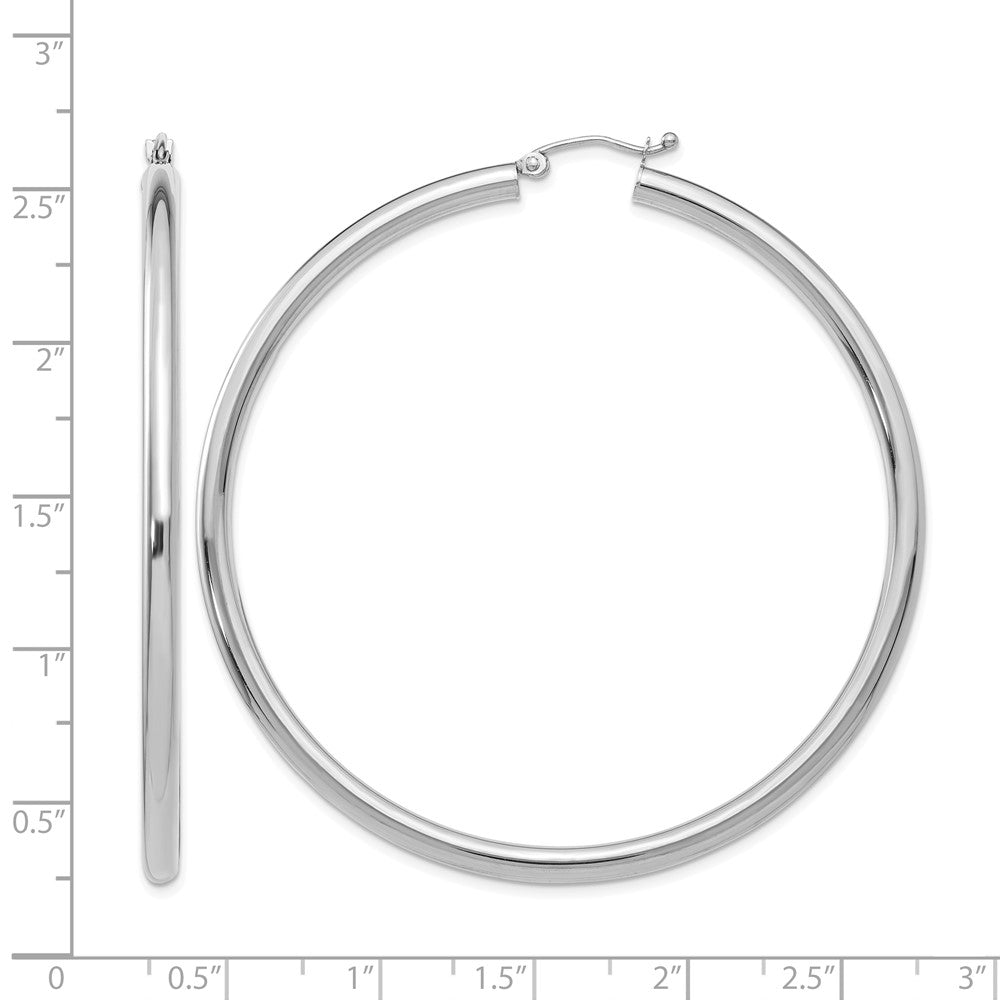 14K White Gold Polished 3mm Lightweight Tube Hoop Earrings